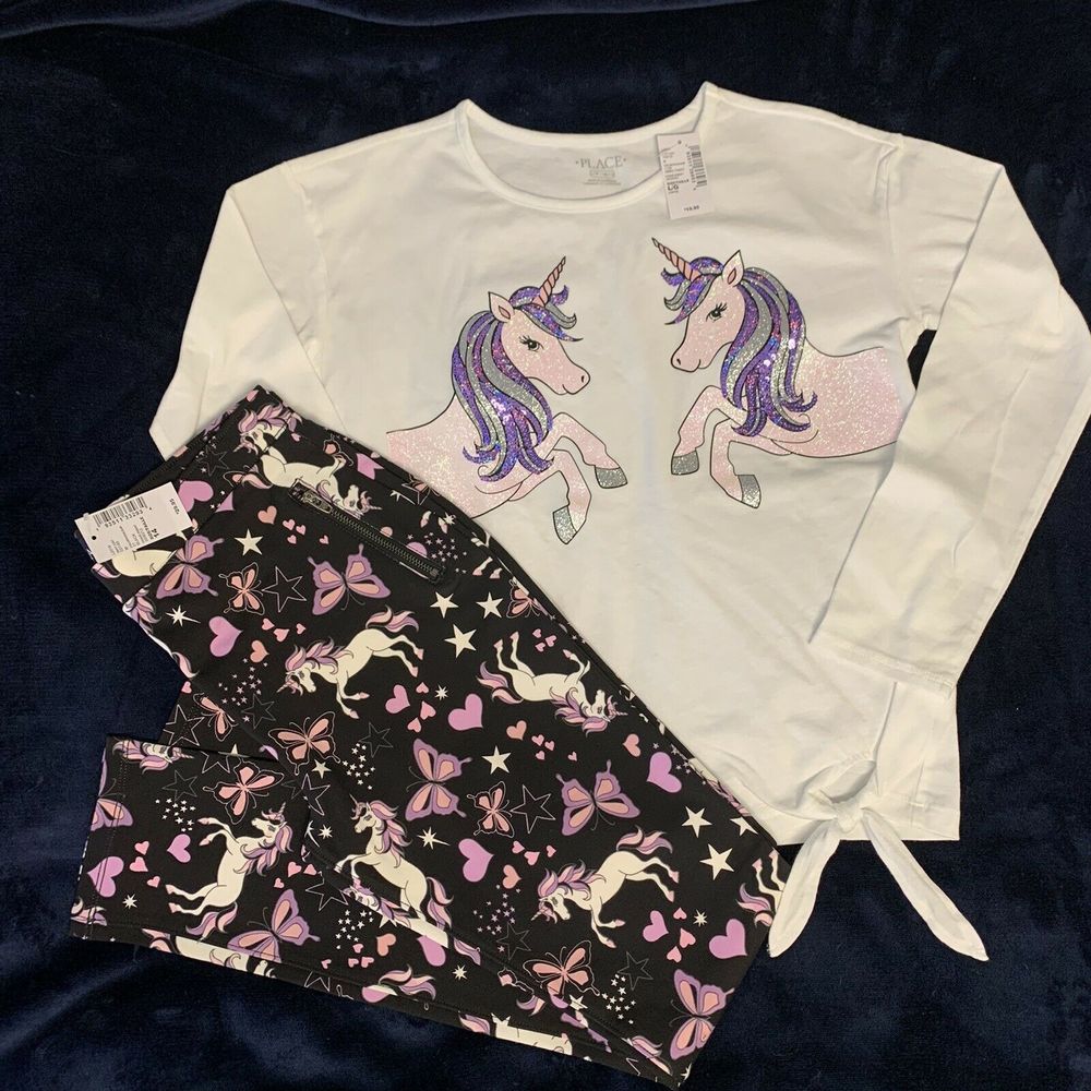 NWT  Glitter & Sequin Unicorn Matching set 14